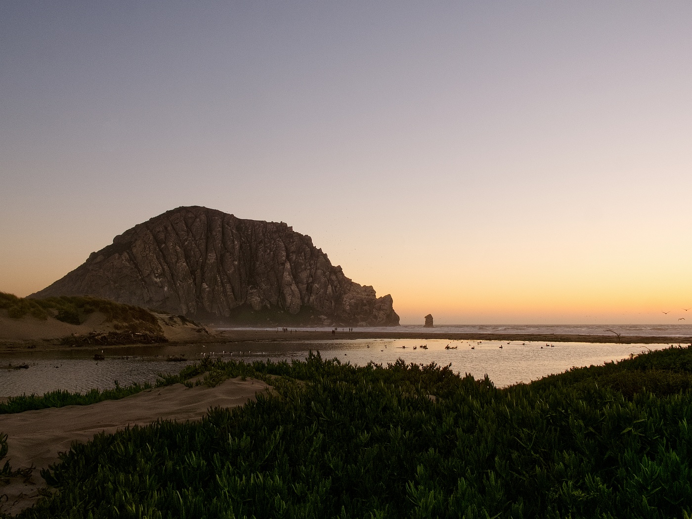 A view of Morro Rock, Morro Bay, California taken at sunset.